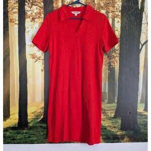 Boden Women's 4L Dress Ingrid Polo Cotton Collar Poppy Red Orange 4 L Casual